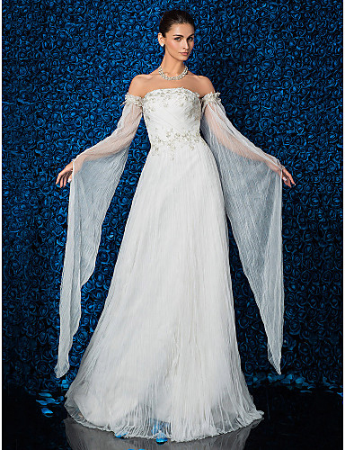 Lan Ting Sheath Column Wedding Dress - Ivory Floor-length Strapless Tulle